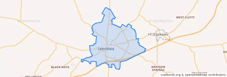 Mapa de ubicacion de Leitchfield.