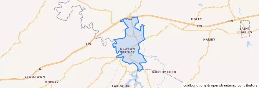 Mapa de ubicacion de Dawson Springs.