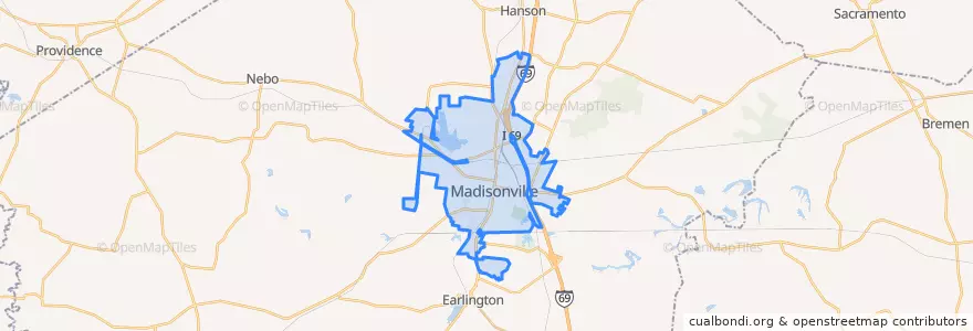 Mapa de ubicacion de Madisonville.
