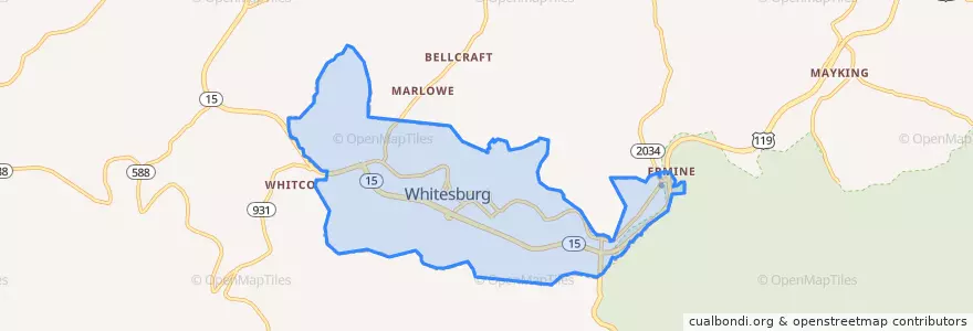 Mapa de ubicacion de Whitesburg.