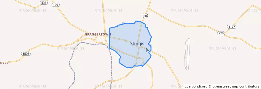 Mapa de ubicacion de Sturgis.