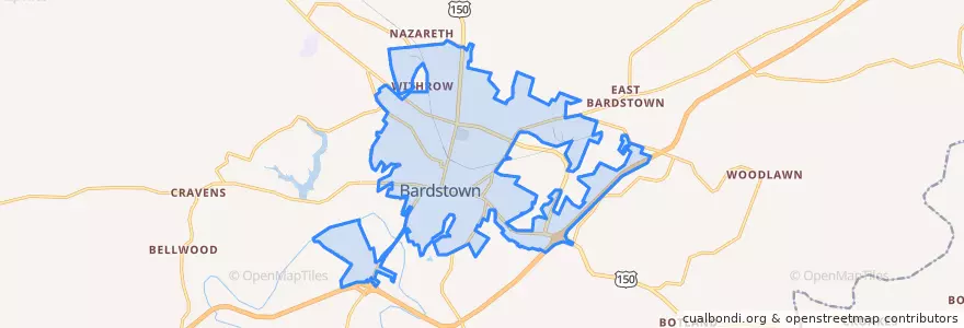 Mapa de ubicacion de Bardstown.