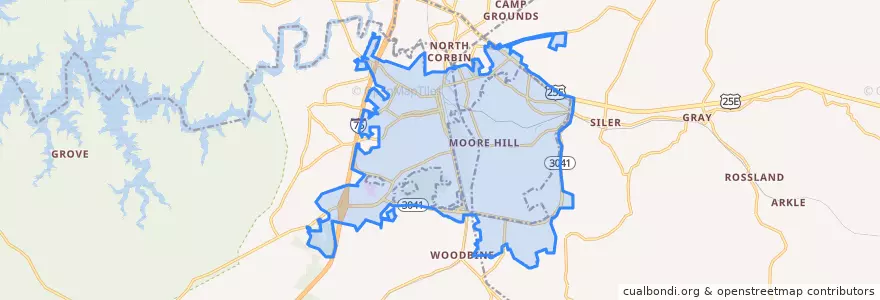 Mapa de ubicacion de Corbin.