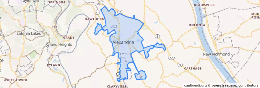 Mapa de ubicacion de Alexandria.