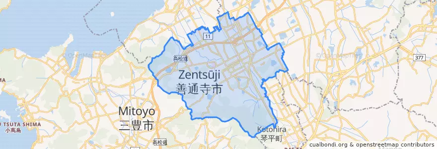 Mapa de ubicacion de 善通寺市.