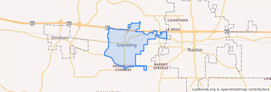 Mapa de ubicacion de Grambling.