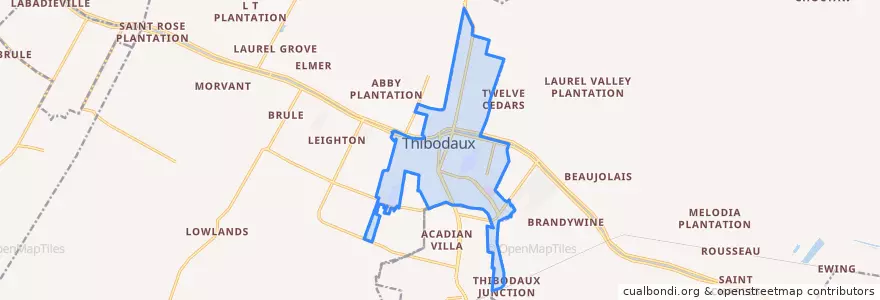 Mapa de ubicacion de Thibodaux.