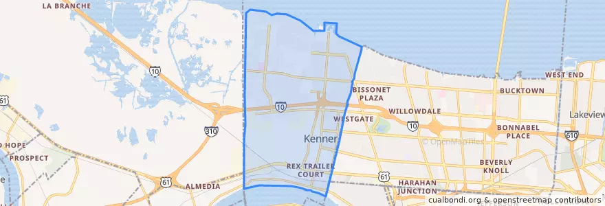 Mapa de ubicacion de Kenner.