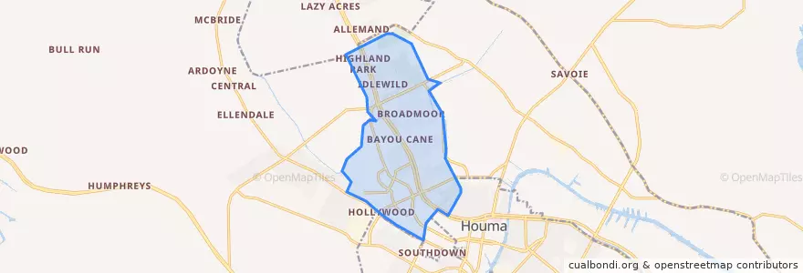 Mapa de ubicacion de Bayou Cane.