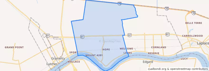 Mapa de ubicacion de Garyville.