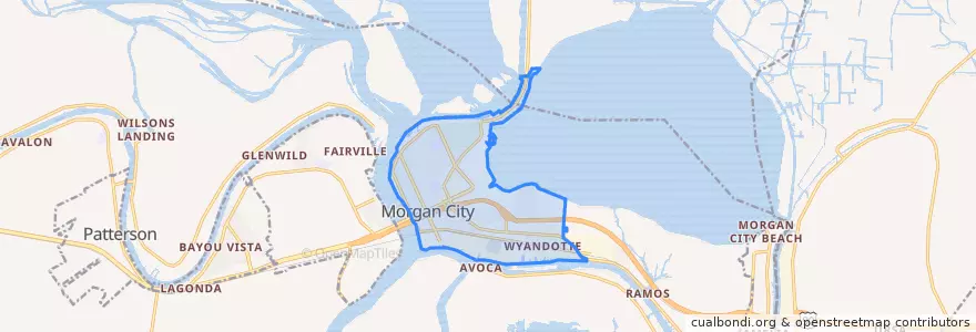Mapa de ubicacion de Morgan City.