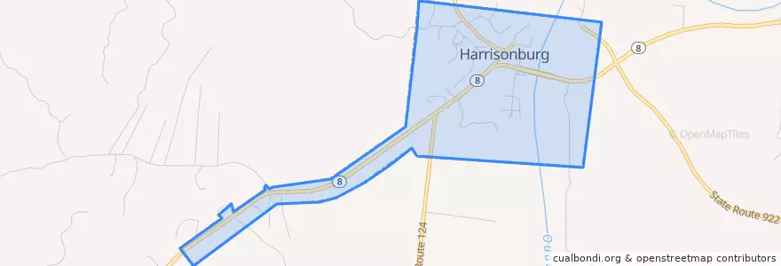 Mapa de ubicacion de Harrisonburg.