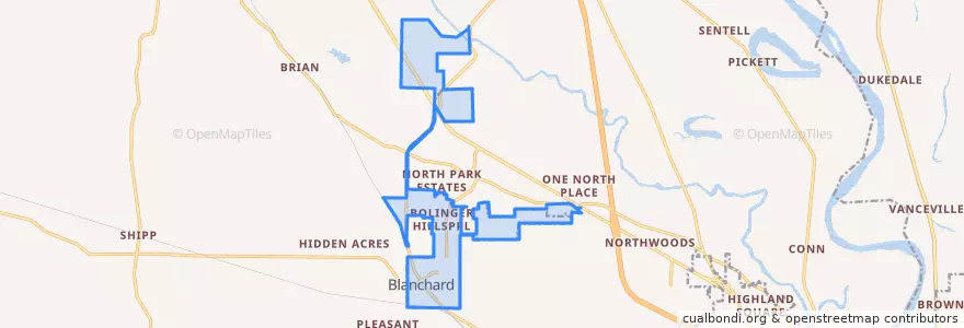 Mapa de ubicacion de Blanchard.