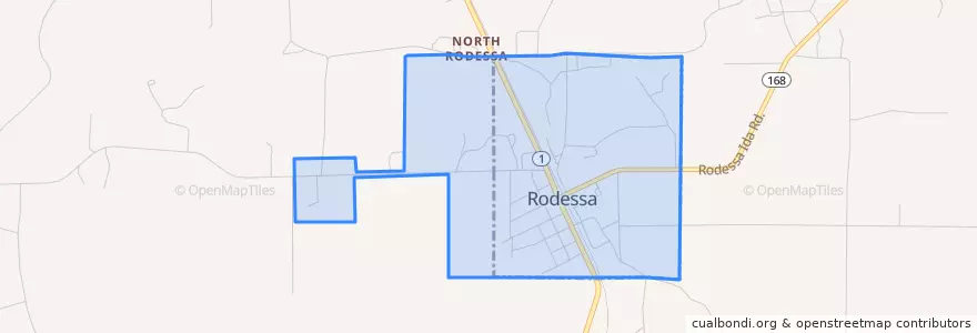 Mapa de ubicacion de Rodessa.