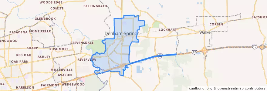Mapa de ubicacion de Denham Springs.