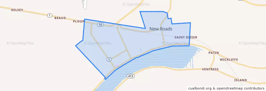 Mapa de ubicacion de New Roads.