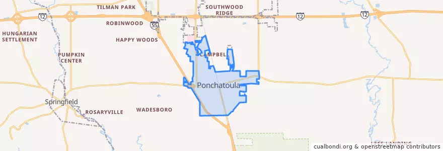 Mapa de ubicacion de Ponchatoula.