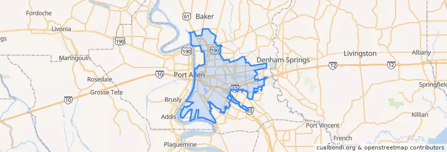 Mapa de ubicacion de Baton Rouge.