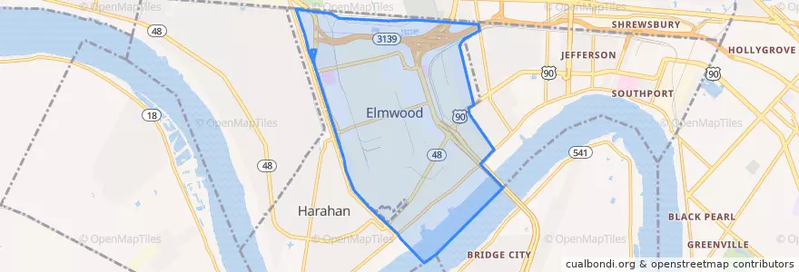 Mapa de ubicacion de Elmwood.