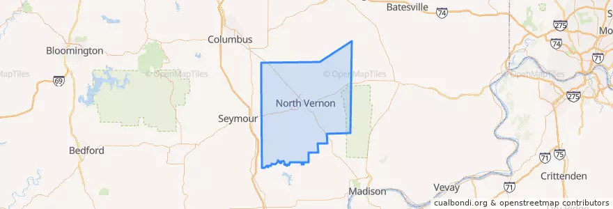 Mapa de ubicacion de Jennings County.