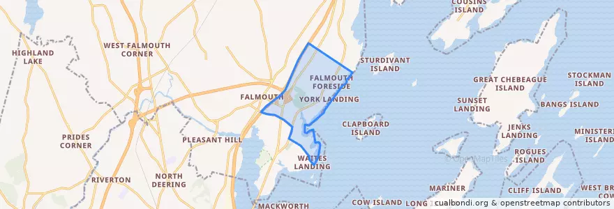 Mapa de ubicacion de Falmouth Foreside.