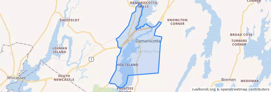 Mapa de ubicacion de Damariscotta-Newcastle.