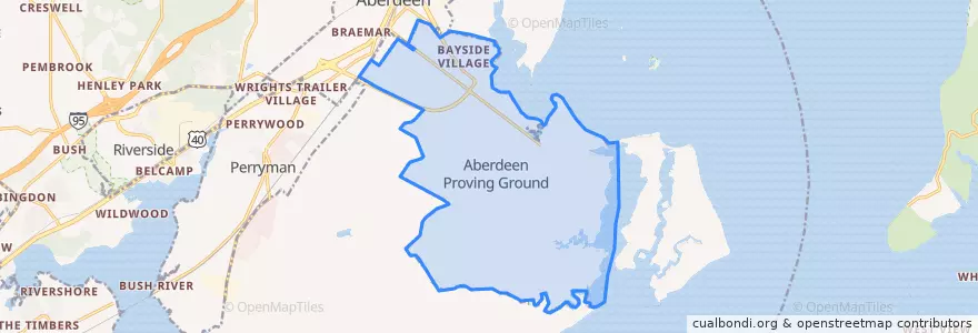 Mapa de ubicacion de Aberdeen Proving Ground.