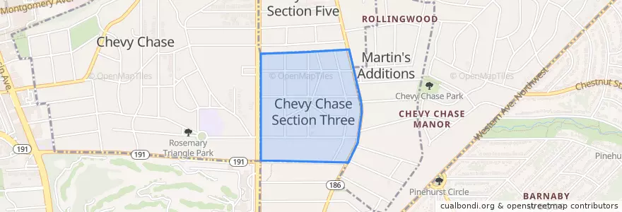 Mapa de ubicacion de Chevy Chase Section Three.