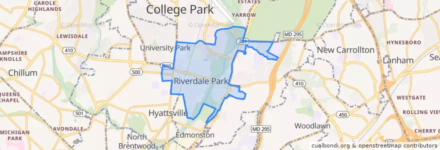 Mapa de ubicacion de Riverdale Park.