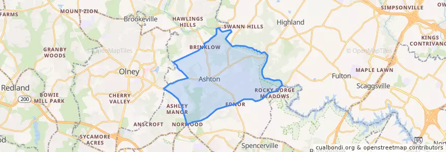 Mapa de ubicacion de Ashton-Sandy Spring.