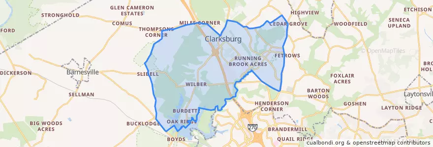 Mapa de ubicacion de Clarksburg.