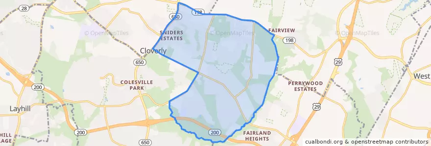 Mapa de ubicacion de Cloverly.