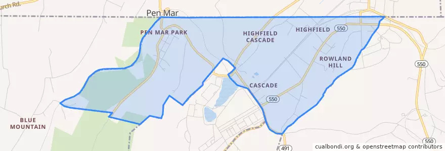 Mapa de ubicacion de Highfield-Cascade.