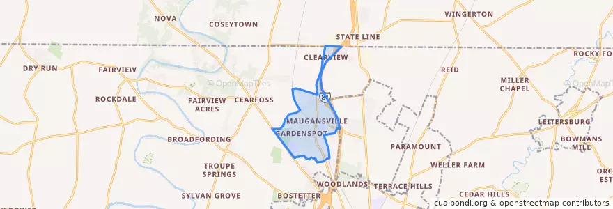 Mapa de ubicacion de Maugansville.