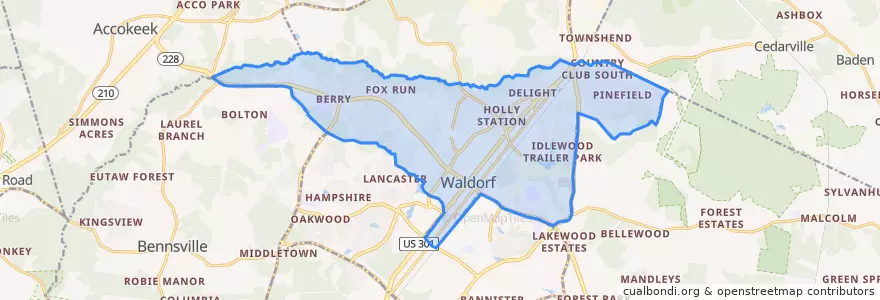 Mapa de ubicacion de Waldorf.