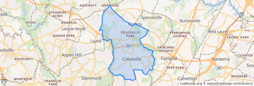 Mapa de ubicacion de Colesville.