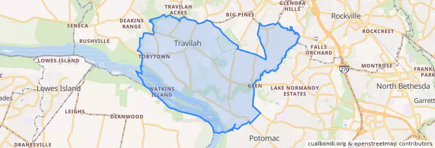 Mapa de ubicacion de Travilah.