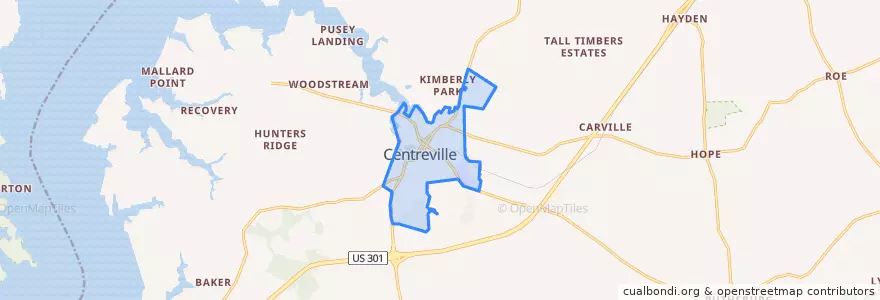 Mapa de ubicacion de Centreville.