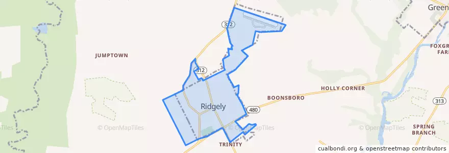 Mapa de ubicacion de Ridgely.