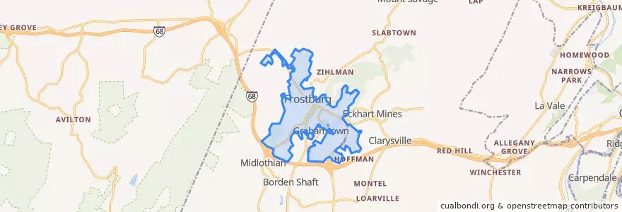 Mapa de ubicacion de Frostburg.