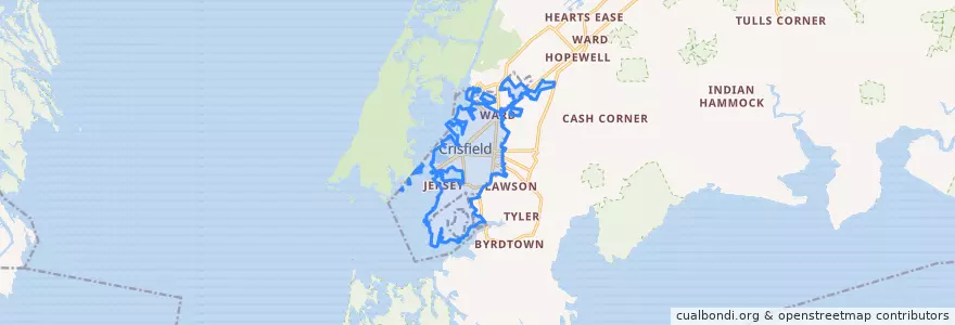 Mapa de ubicacion de Crisfield.