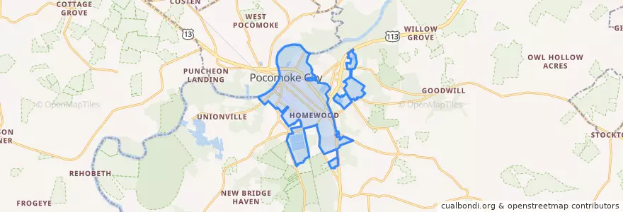 Mapa de ubicacion de Pocomoke City.