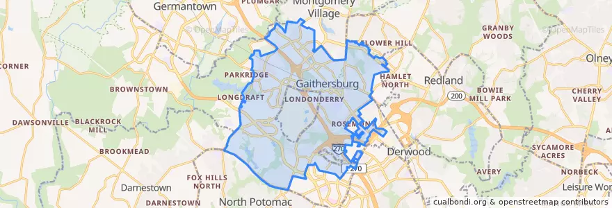 Mapa de ubicacion de Gaithersburg.