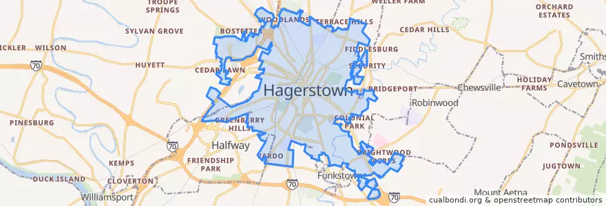 Mapa de ubicacion de Hagerstown.