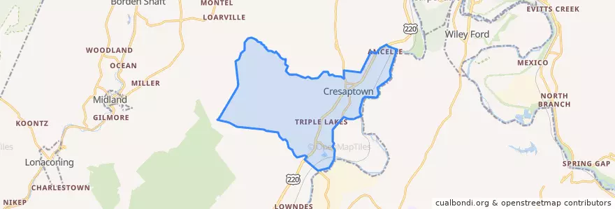 Mapa de ubicacion de Cresaptown-Bel Air.