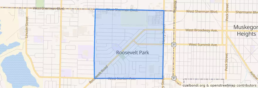 Mapa de ubicacion de Roosevelt Park.