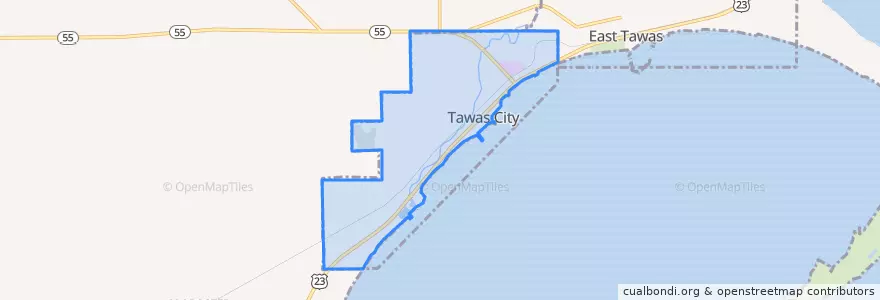 Mapa de ubicacion de Tawas City.