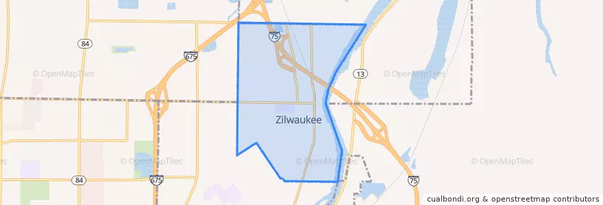 Mapa de ubicacion de Zilwaukee.