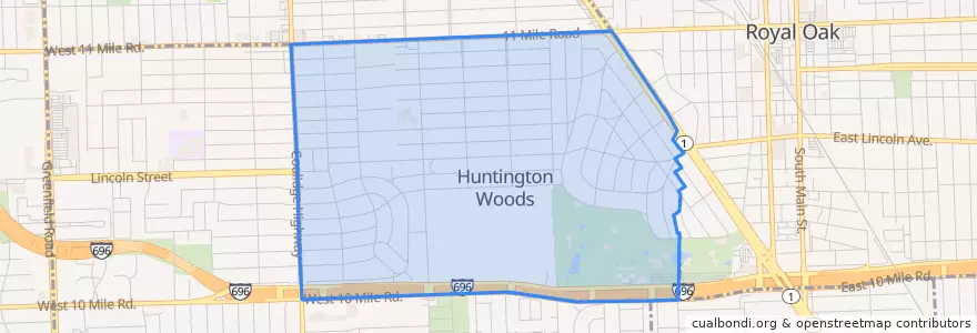 Mapa de ubicacion de Huntington Woods.
