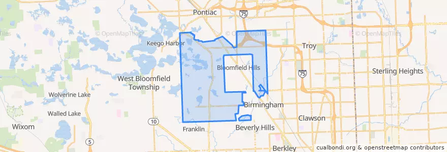 Mapa de ubicacion de Bloomfield Township.